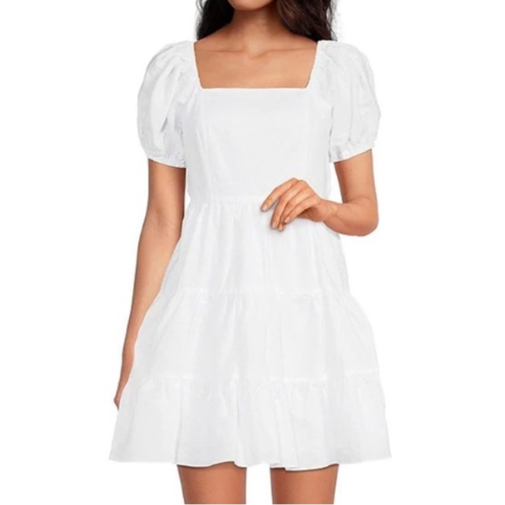 women’s white linen tiered square neck bow back dress - chelsea and violet!